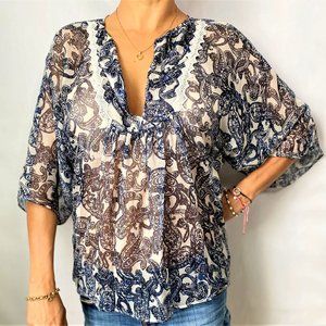 MANGO Suit Boho Blue & White Blouse size